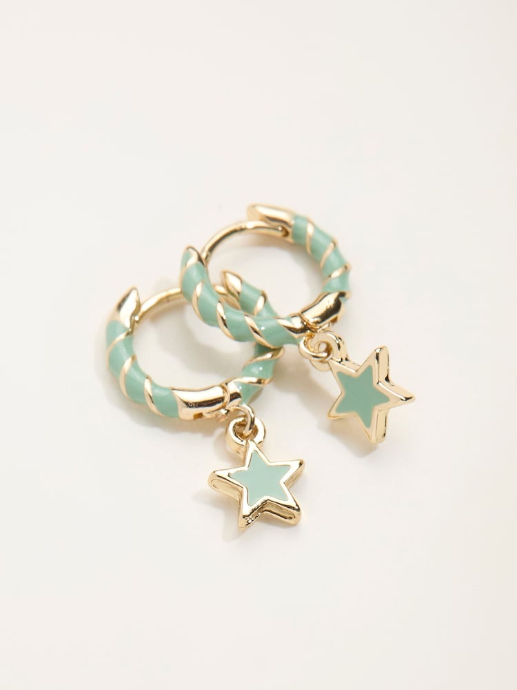 FatFace Green Star Twist Hoop Earrings - Image 2 of 2 FatFace Green Star Twist Hoop Earrings - Image 2 of 2