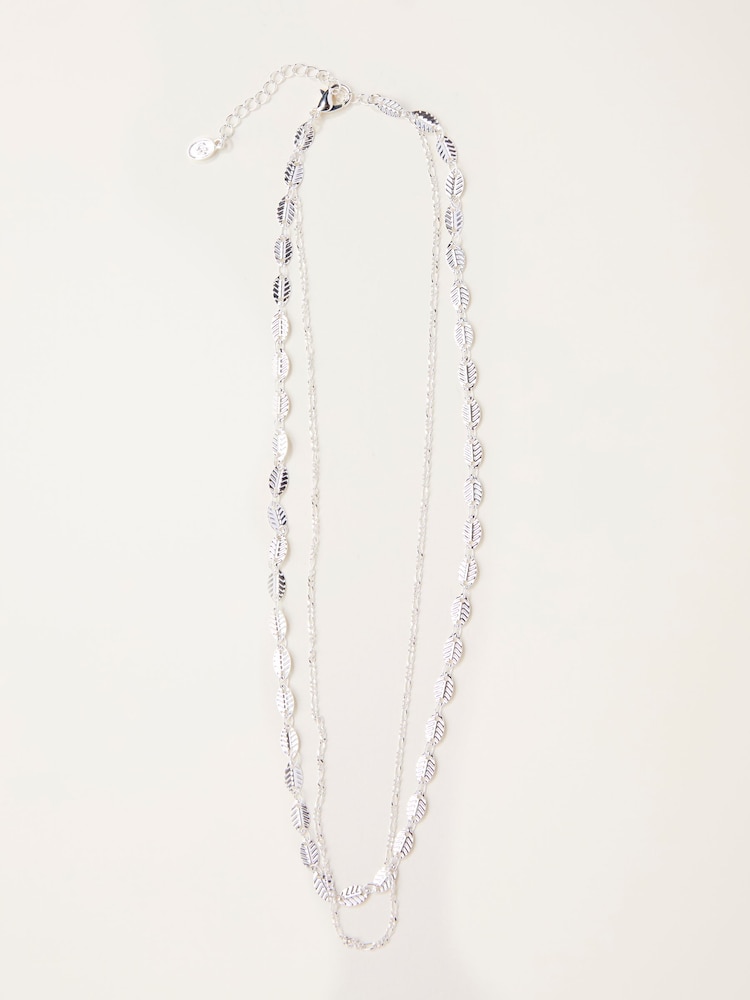 FatFace Silver Tone Layered Leaf Necklace - Image 1 of 2 FatFace Silver Tone Layered Leaf Necklace - Image 1 of 2