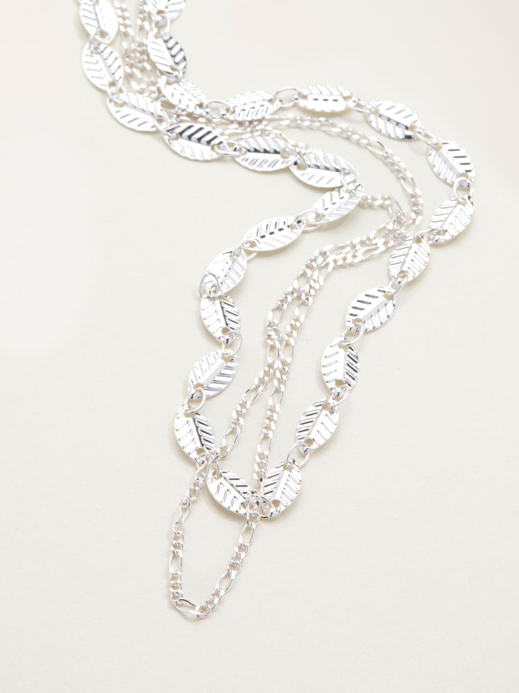 FatFace Silver Tone Layered Leaf Necklace - Image 4 of 4