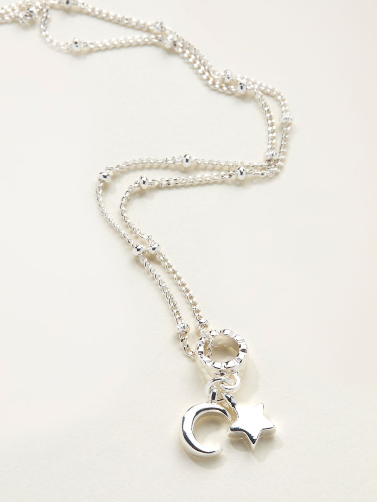 FatFace Silver Tone Star and Moon Necklace - Image 2 of 2 FatFace Silver Tone Star and Moon Necklace - Image 2 of 2