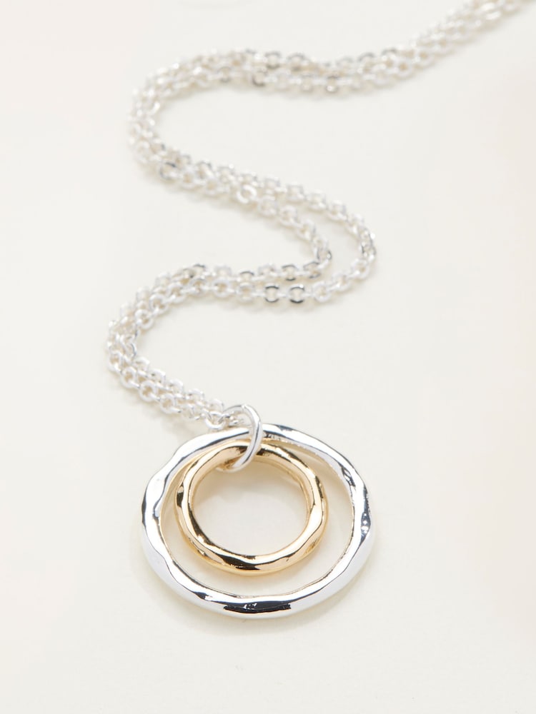 FatFace Silver Tone Double Hoop Necklace - Image 2 of 2 FatFace Silver Tone Double Hoop Necklace - Image 2 of 2