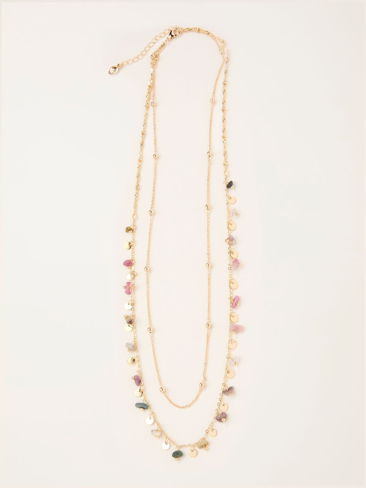 FatFace Gold Tone Semi Precious Layered Necklace - Image 1 of 1 FatFace Gold Tone Semi Precious Layered Necklace - Image 1 of 1