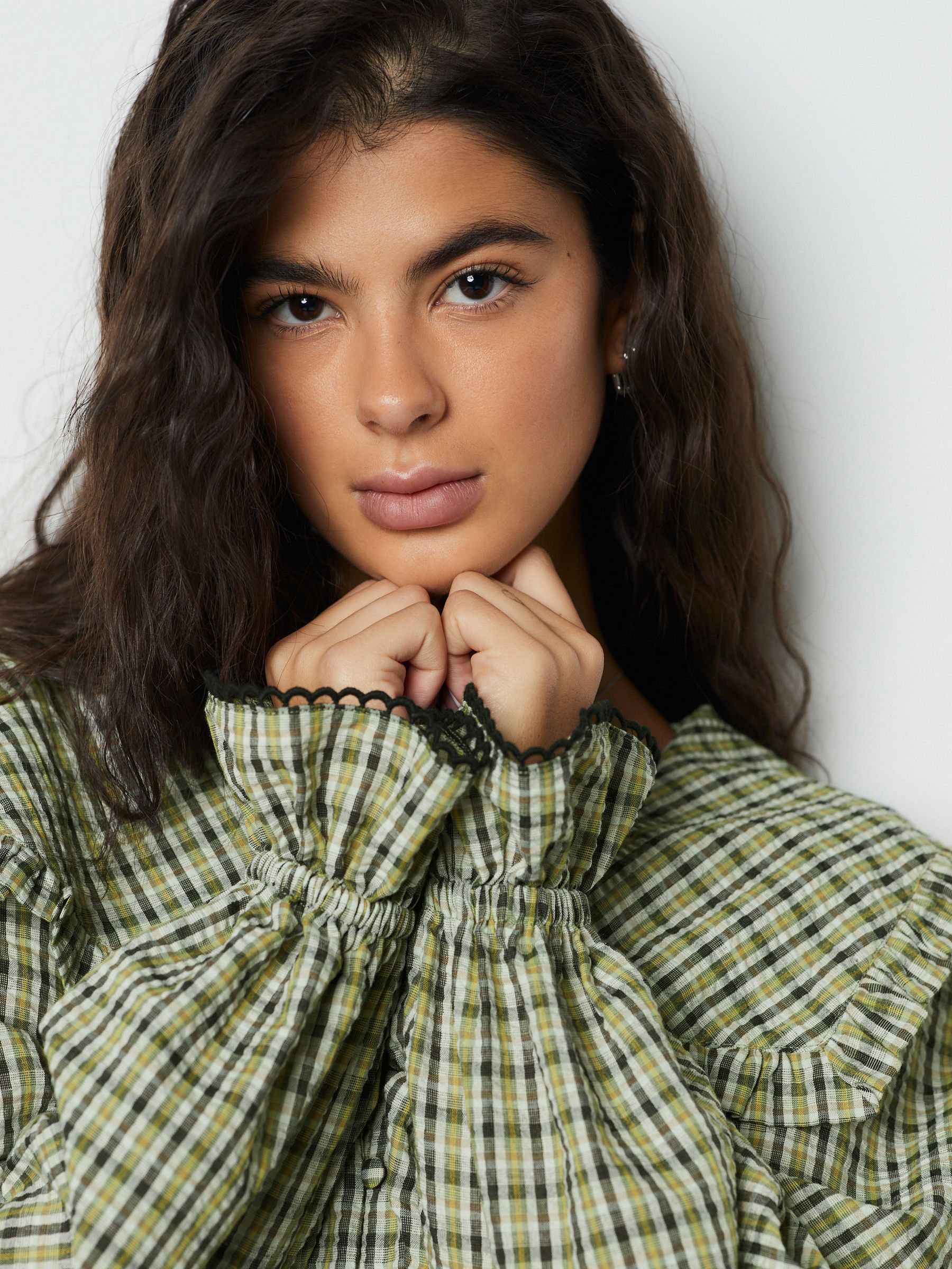 トップス 2025AW yoli Check simple blouse Ch'ol Modern V-Neck Huipil Blouse | Lolo Mexican Mercadito