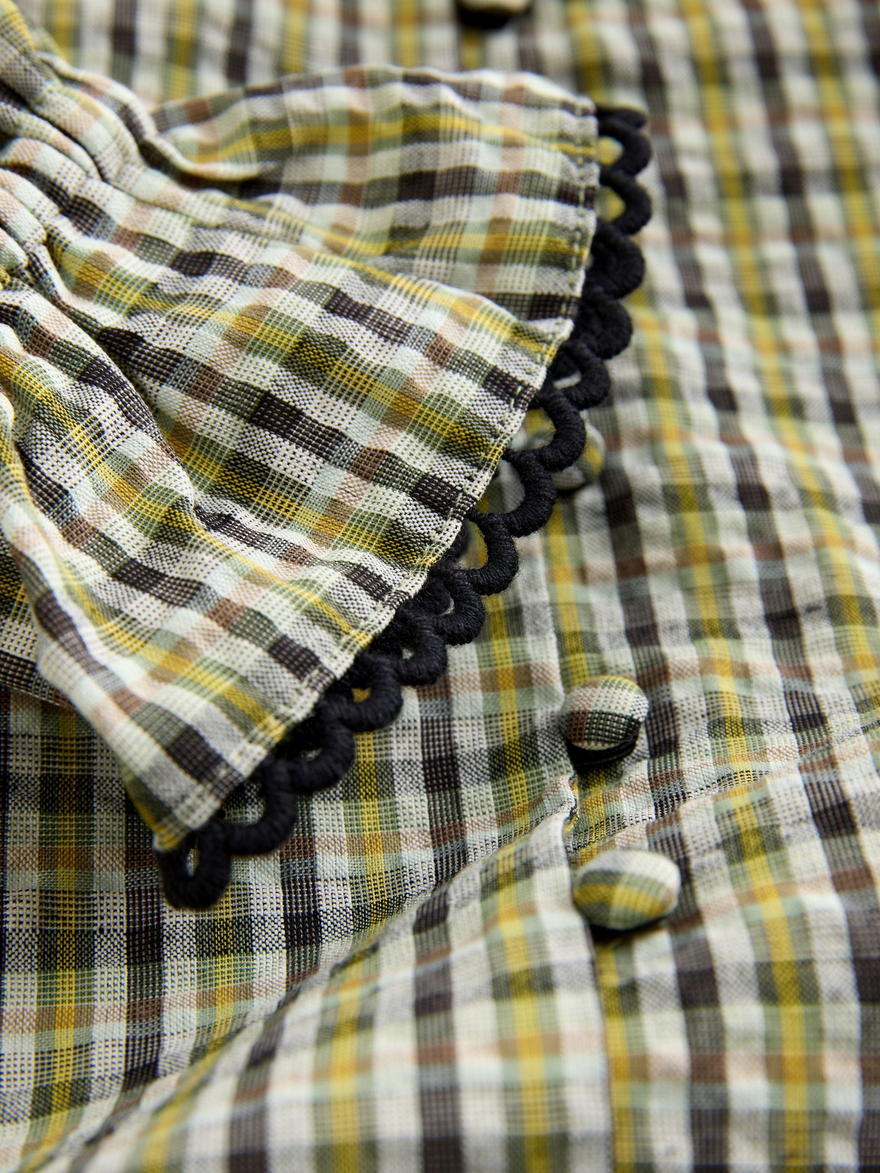 Buy Green/Black Check Oversized Collar Long Sleeve Blouse from