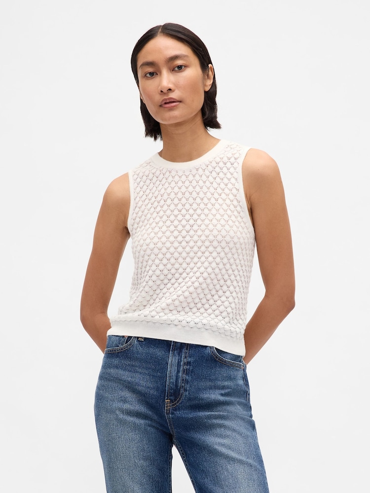 Gap White Lightweight Soft Touch Crop Sleeveless Vest - Image 1 of 4
