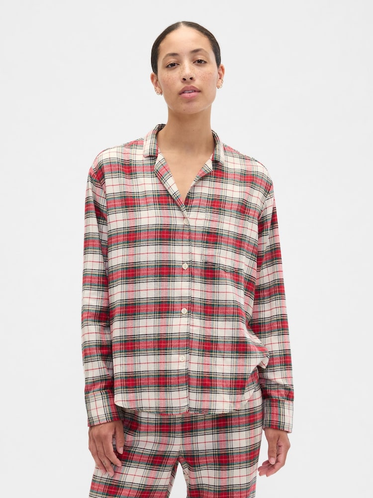 Gap Red Check Long SLeeve Flannel Pyjama Top - Image 1 of 4 Gap Red Check Long SLeeve Flannel Pyjama Top - Image 1 of 4