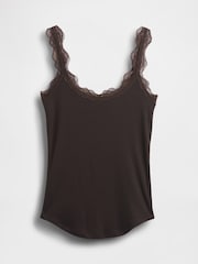 Gap Brown Mini Rib Lace Pyjamas Vest Top - Image 1 of 2