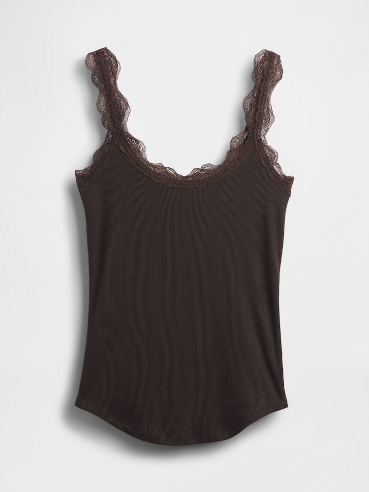 Gap Brown Mini Rib Lace Pyjamas Vest Top - Image 1 of 2