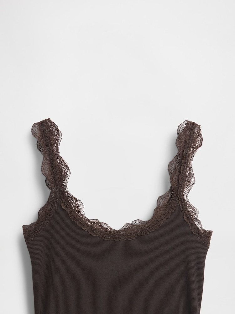 Gap Brown Mini Rib Lace Pyjamas Vest Top - Image 2 of 2