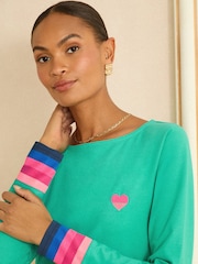 Love & Roses Green Embroidered Rainbow Stripe Cuff Long Sleeve Jersey Top - Image 2 of 4