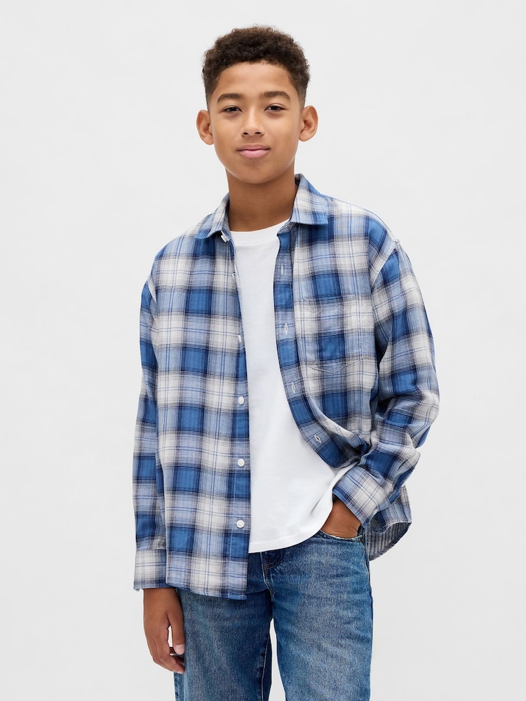 Gap Blue Relaxed Check Shirt (4-13yrs) (4-13yrs) - Image 1 of 6