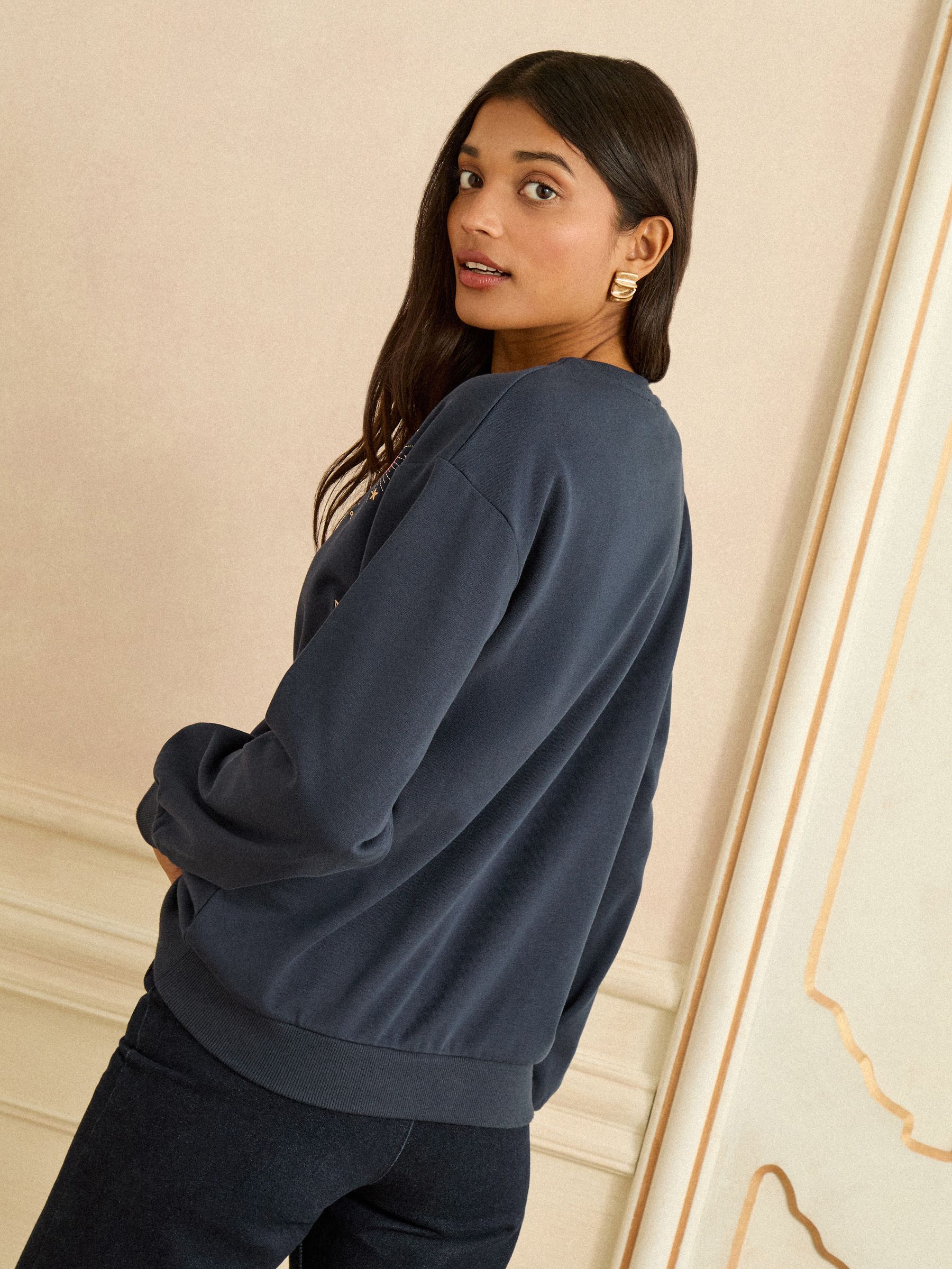 Next：日本 ネイビーブルー ハート刺繍 - Love & Roses クルーネック