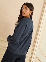 Love & Roses Navy Blue Heart Embroidery Crew Neck Jersey Sweatshirt - Image 3 of 4