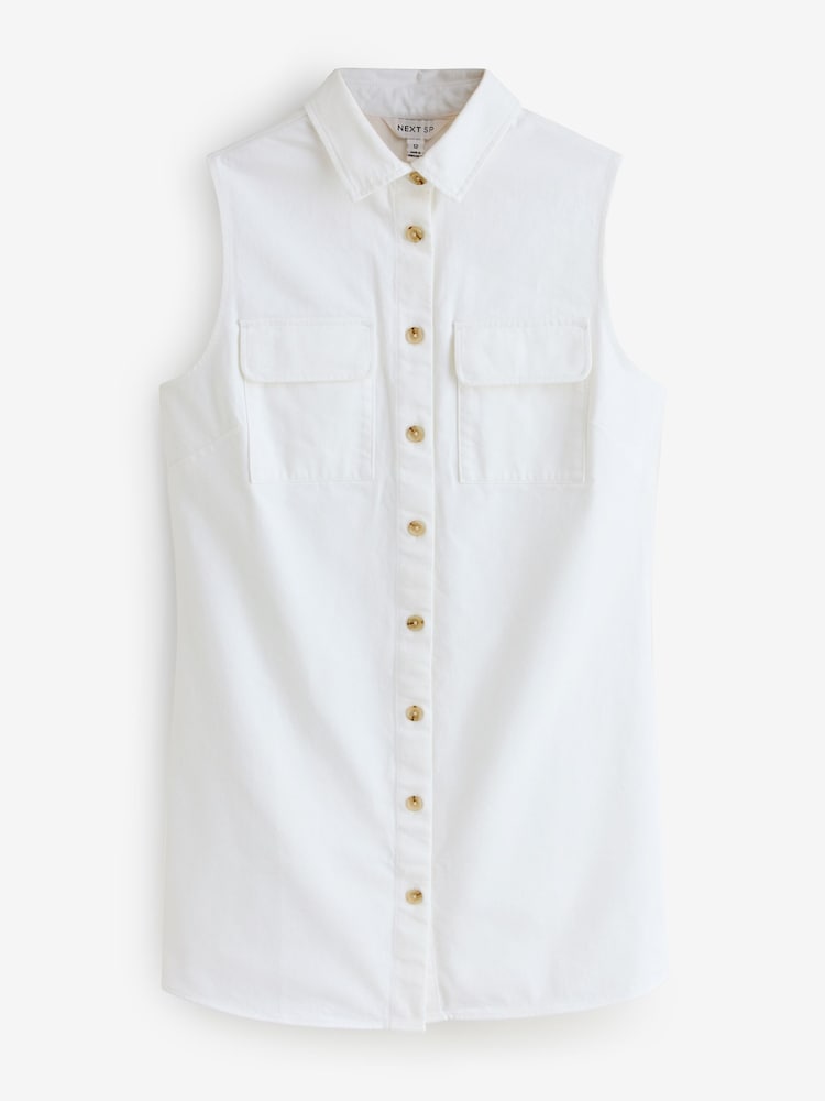 White Sleeveless Button Through Dress - Image 1 of 1