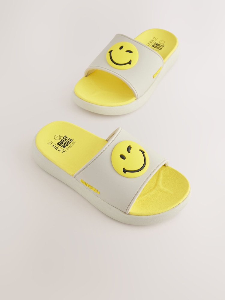 Bone White Smiley World Beach Sliders - Image 1 of 5