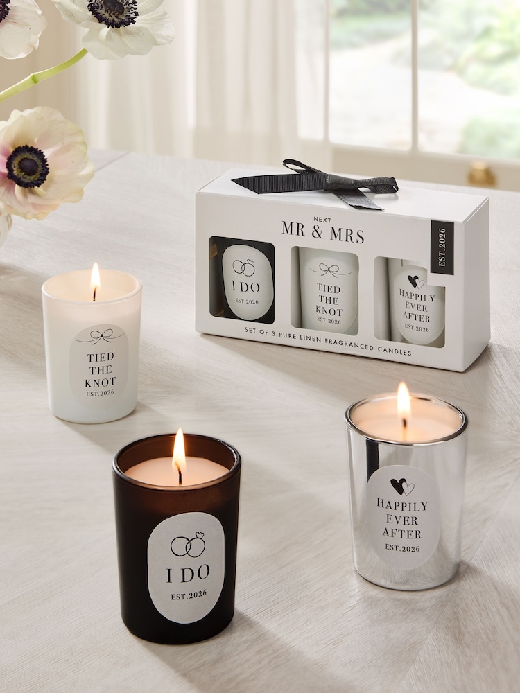 Monochrome Est in 2026 Mr and Mrs Set of 3 Wedding Candle - Image 1 of 3