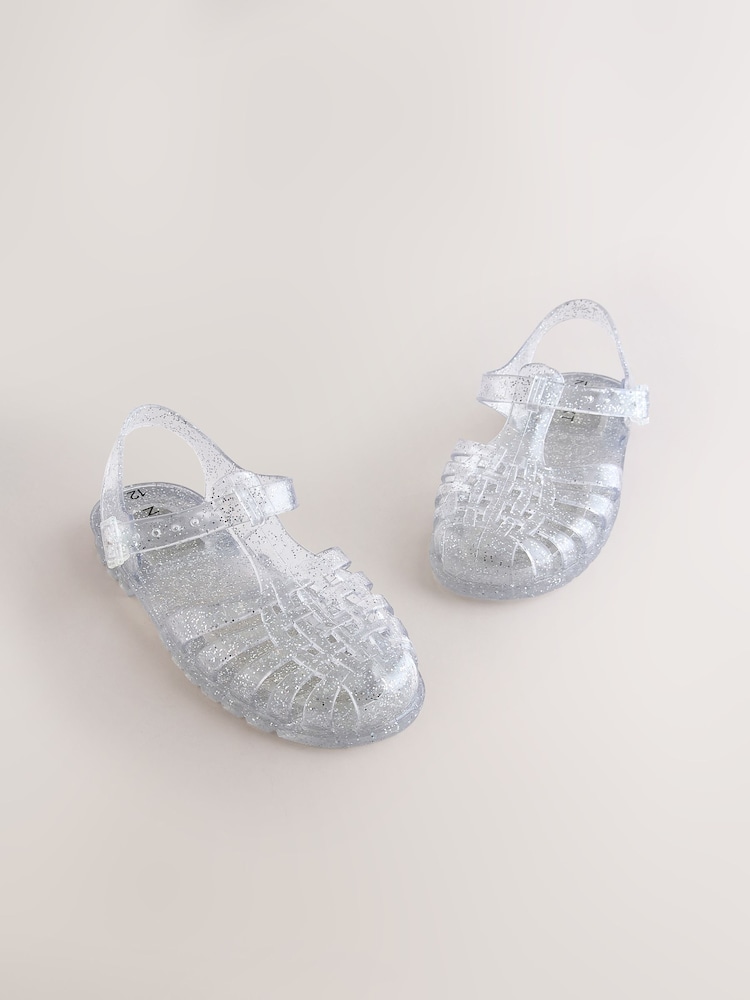 Silver Glitter Jelly Sandals - Image 1 of 5