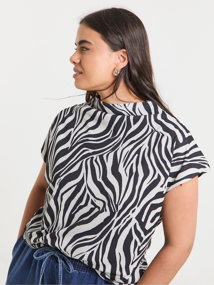 Simply Be Animal Slash Neck Cap Sleeve Top - Image 1 of 4