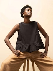 Preto - Blusa de cotton com babados e bainha Ro&Zo - Imagem 1 de 6