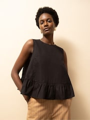 Preto - Blusa de cotton com babados e bainha Ro&Zo - Imagem 3 de 6