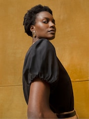 Ro&Zo Black Pure Cotton Puff Sleeve T-Shirt - Image 2 of 5