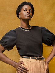 Ro&Zo Black Pure Cotton Puff Sleeve T-Shirt - Image 4 of 5