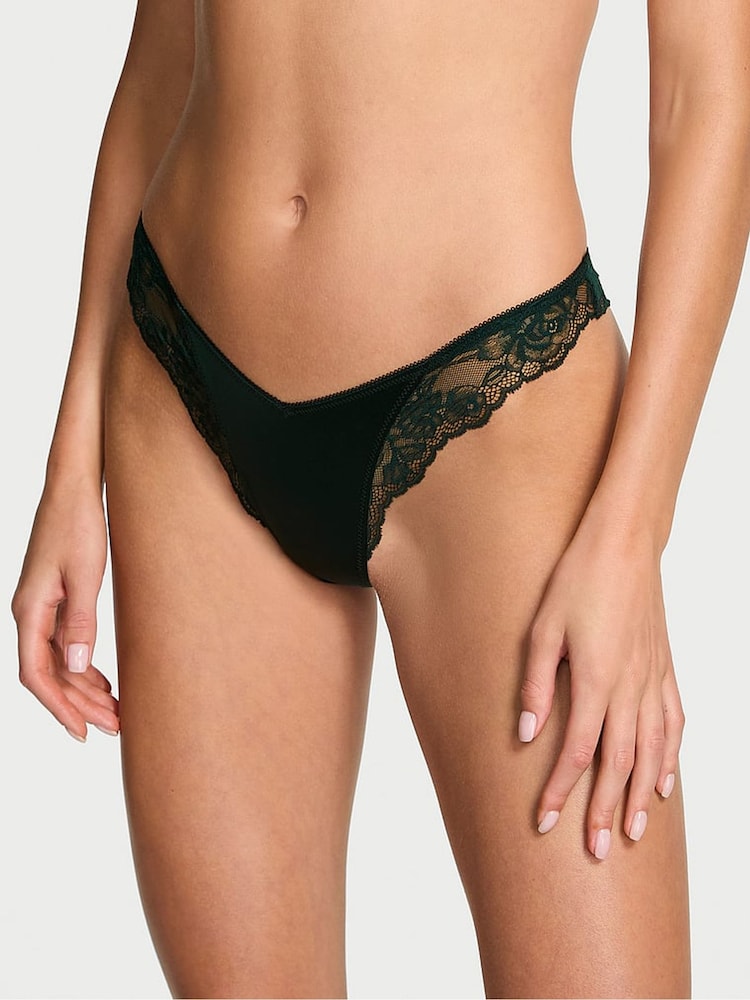 Victoria's Secret Cilantro Green Thong Rose Lace Trim Knickers - Image 1 of 3 Victoria's Secret Cilantro Green Thong Rose Lace Trim Knickers - Image 1 of 3