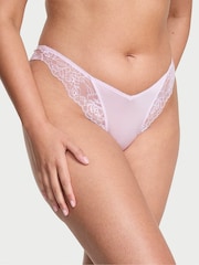 Victoria's Secret Light Hyacinth Purple Thong Rose Lace Trim Knickers - Image 1 of 3