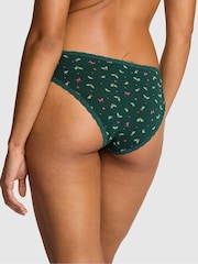 Victoria's Secret PINK Deep Forest Green Christmas Holly Print Cheeky Cotton Heather Lace Trim Knickers - Image 2 of 3