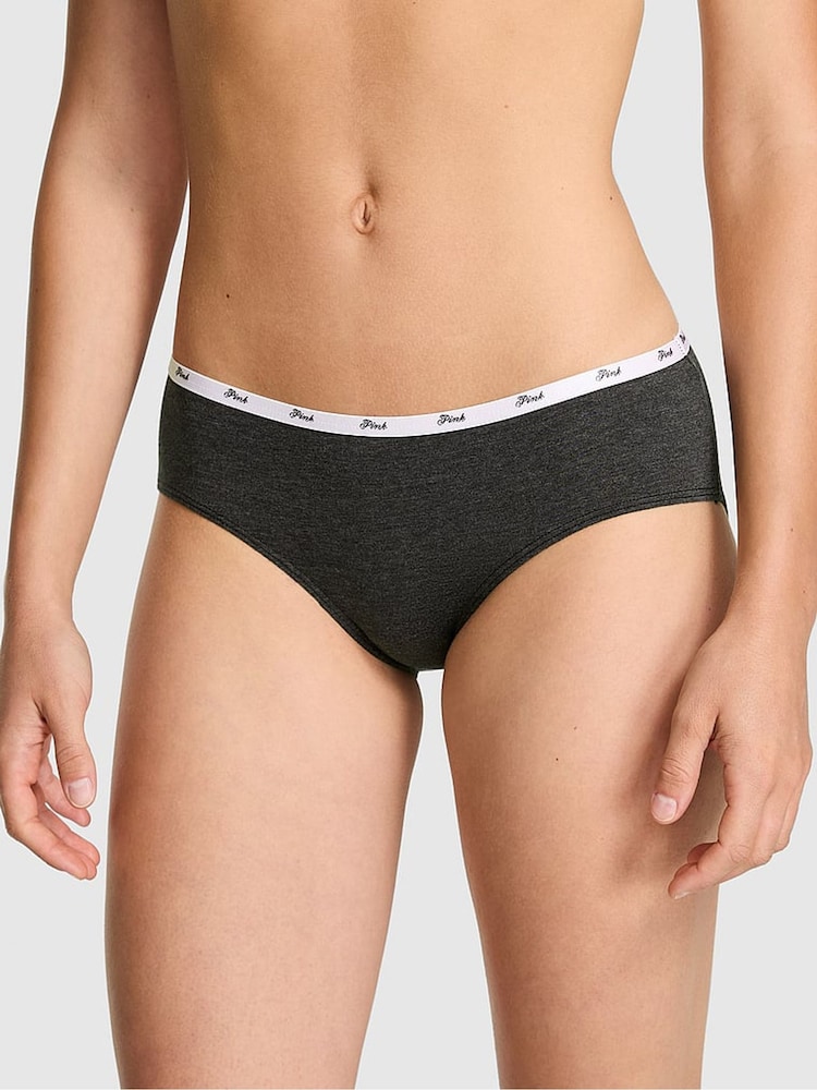 Victoria's Secret PINK Charcoal Heather Grey Hipster Cotton Mini Logo Knickers - Image 1 of 2
