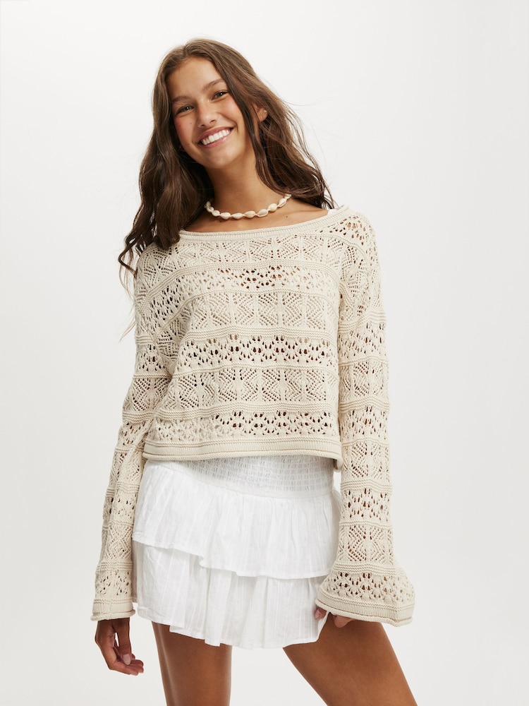 Natural - Cotton On Crochet Boat Neck Top - Imagen 1 de 1