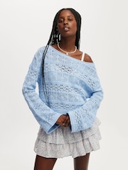Cotton On Blue Crochet Boat Neck Top - Image 1 of 4