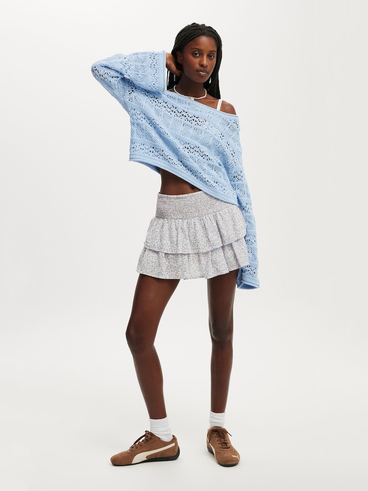 Cotton On Blue Crochet Boat Neck Top - Image 4 of 4