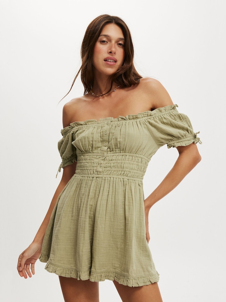 Cotton On Green Sadie Button Through Playsuit - Image 1 of 4 Cotton On Green Sadie Button Through Playsuit - Image 1 of 4