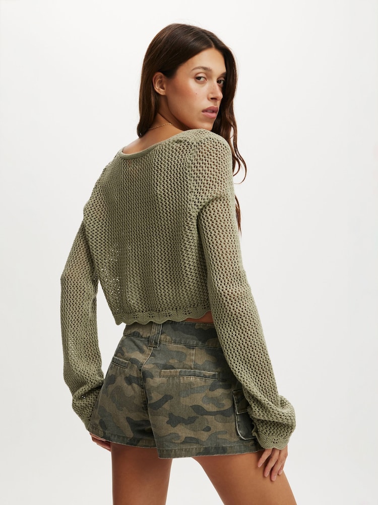 Verde - Cotton On Crochet Scallop Cropped Cardigan - Imagen 2 de 4