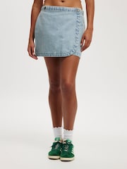 Cotton On Blue Wrapped Denim Mini Skirt - Image 3 of 5