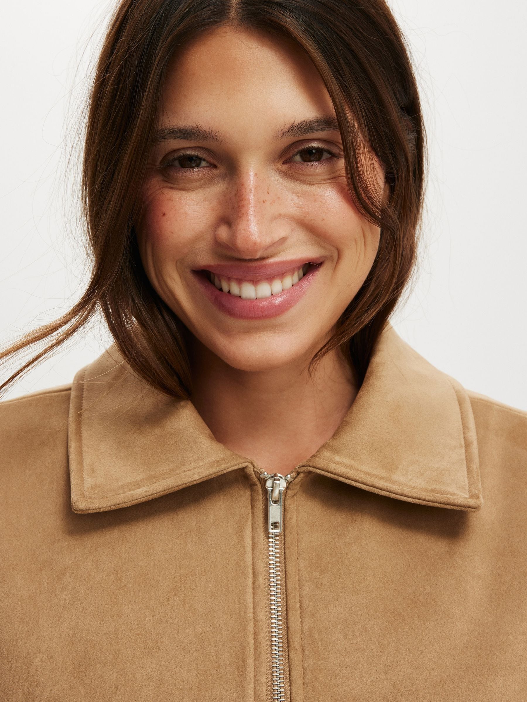 yilon COTTON LACE SUÈDE OP JACKET Faux Suede Fitted Zip Jacket