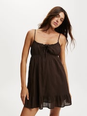 Cotton On Brown Mini Serena Summer Dress - Image 1 of 4