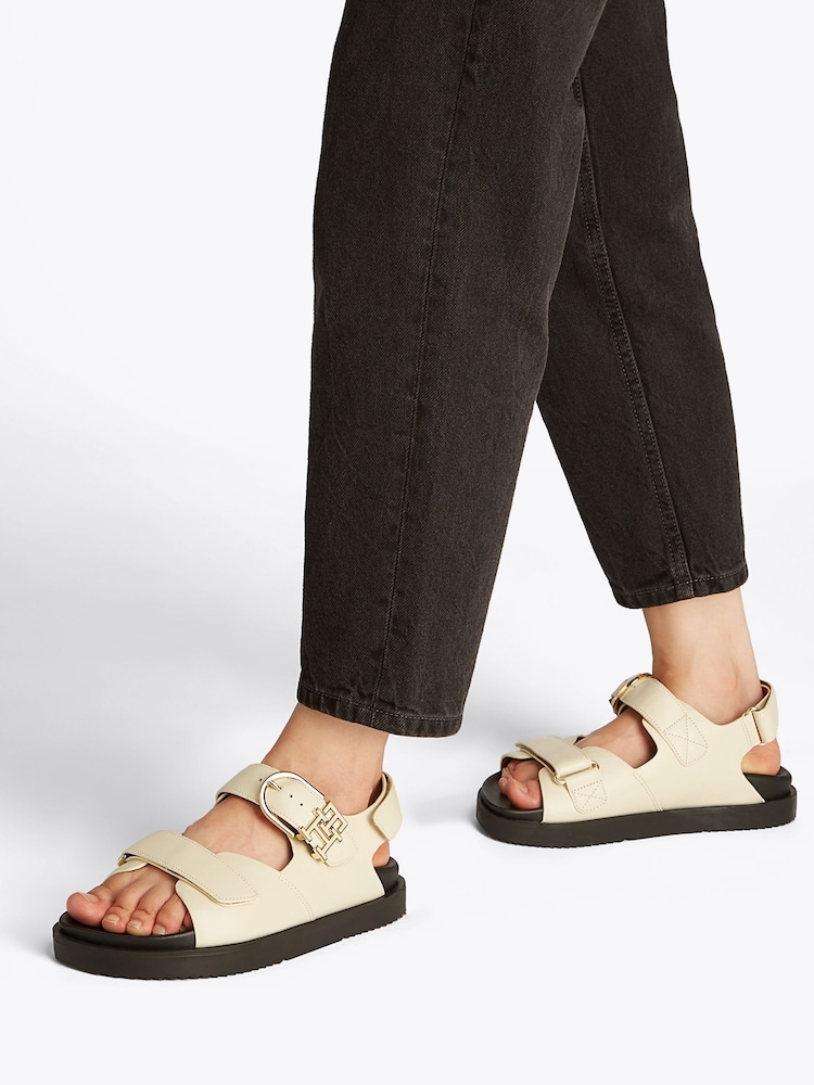 Tommy Hilfiger Natural Monogram Leather Cleat Sandals - Image 1 of 6