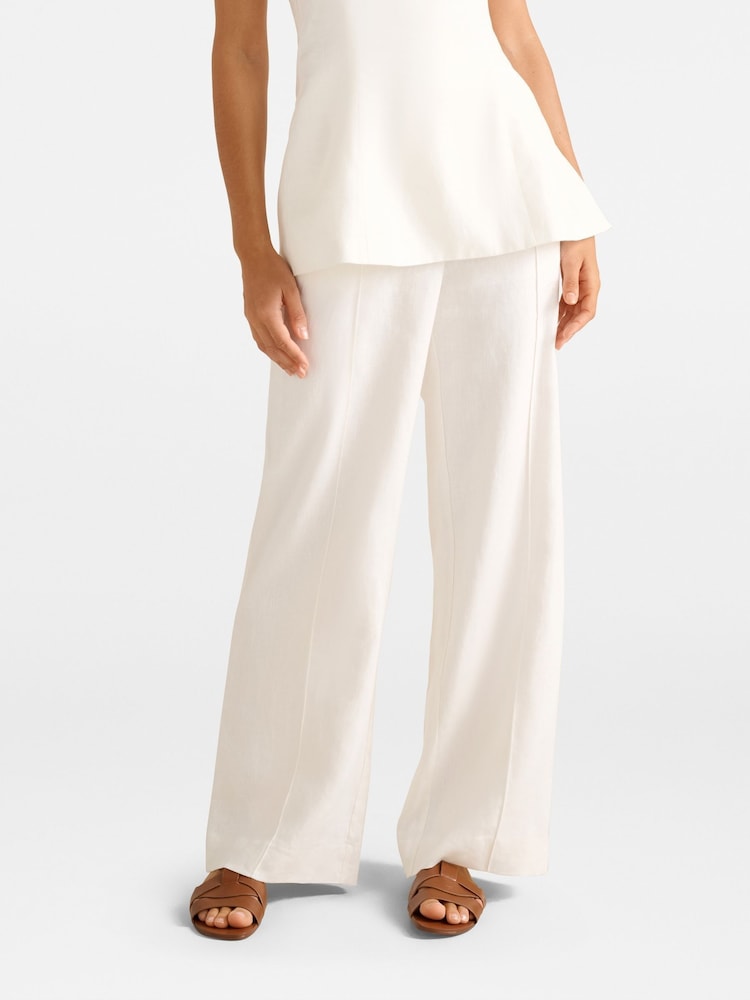Forever New White Pure Linen Posey Wide Leg Trousers - Image 1 of 5