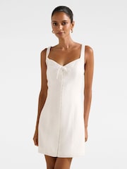 Forever New White Pure Linen Monica Petite Bow Front Mini Dress - Image 1 of 5