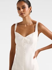Forever New White Pure Linen Monica Petite Bow Front Mini Dress - Image 3 of 5