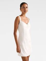 Forever New White Pure Linen Monica Petite Bow Front Mini Dress - Image 4 of 5