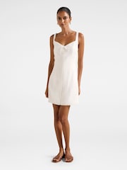 Forever New White Pure Linen Monica Petite Bow Front Mini Dress - Image 5 of 5
