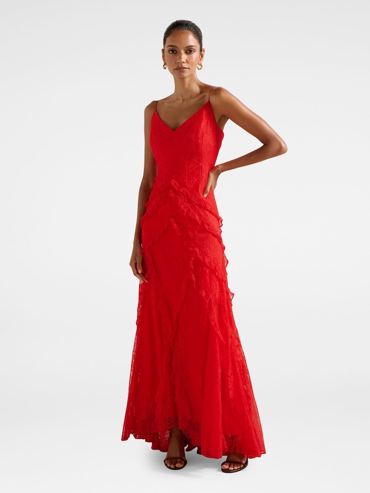 Forever New Red Gabrielle Petite Lace Ruffle Gown - Image 1 of 4