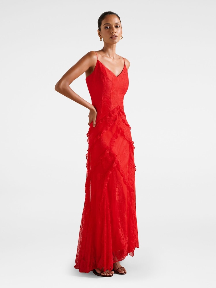 Forever New Red Gabrielle Petite Lace Ruffle Gown - Image 4 of 4