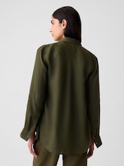 Gap Khaki Green 100% Linen Long Sleeve Oversized Shirt - Image 2 of 5