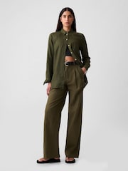 Gap Khaki Green 100% Linen Long Sleeve Oversized Shirt - Image 3 of 5