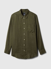 Gap Khaki Green 100% Linen Long Sleeve Oversized Shirt - Image 4 of 5