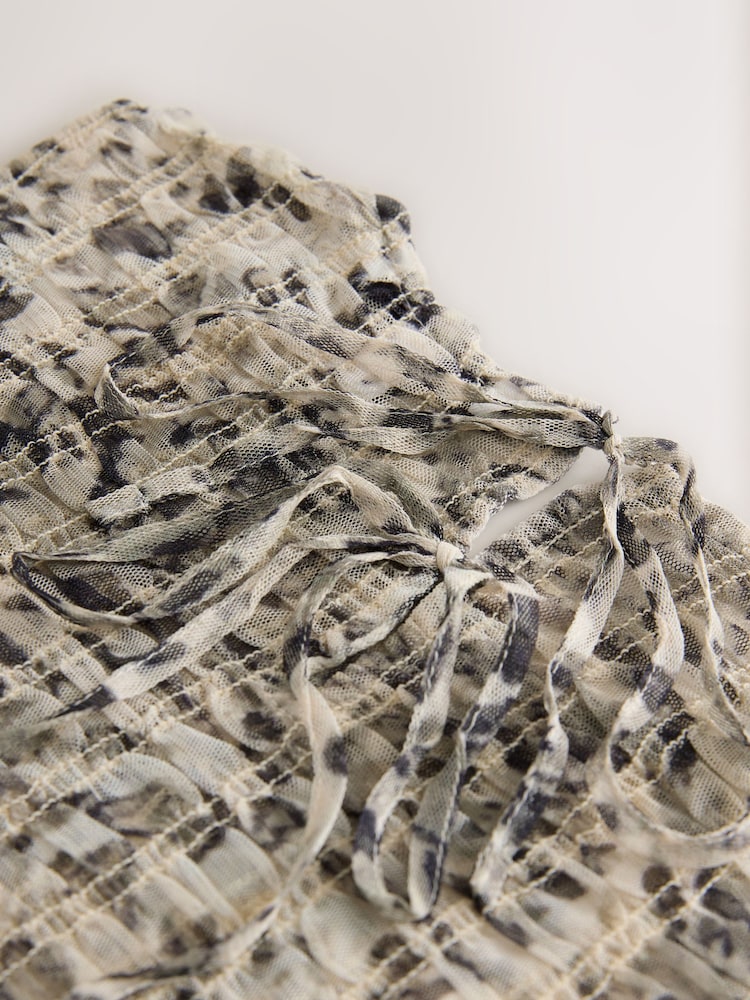 Animal Shirred Mesh Sleeveless Crew Neck Top - Image 7 of 7 Animal Shirred Mesh Sleeveless Crew Neck Top - Image 7 of 7